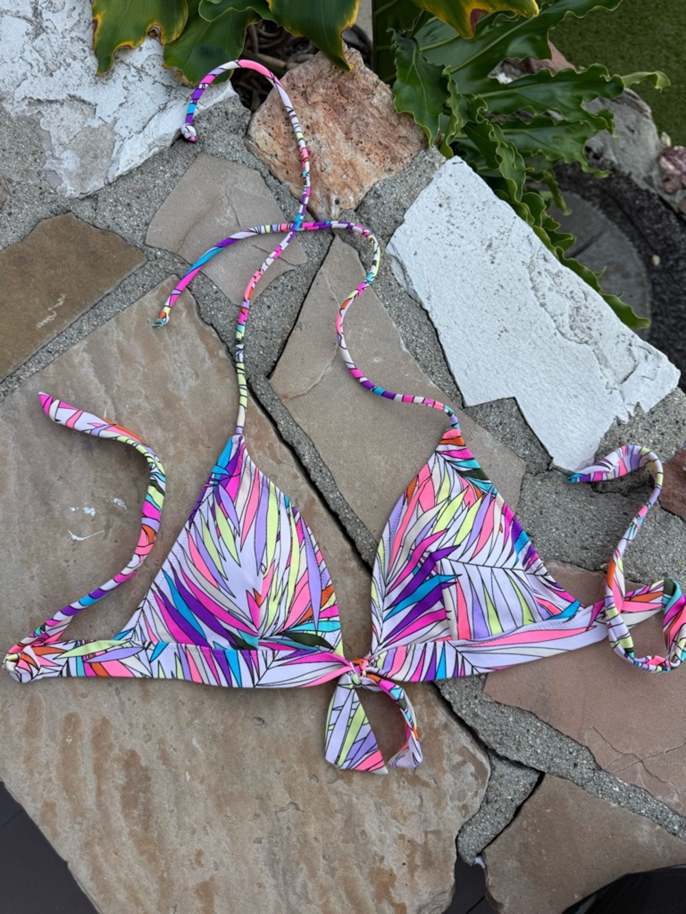 Victoria Secret Colorful Tropical Triangle Bikini Top sz M